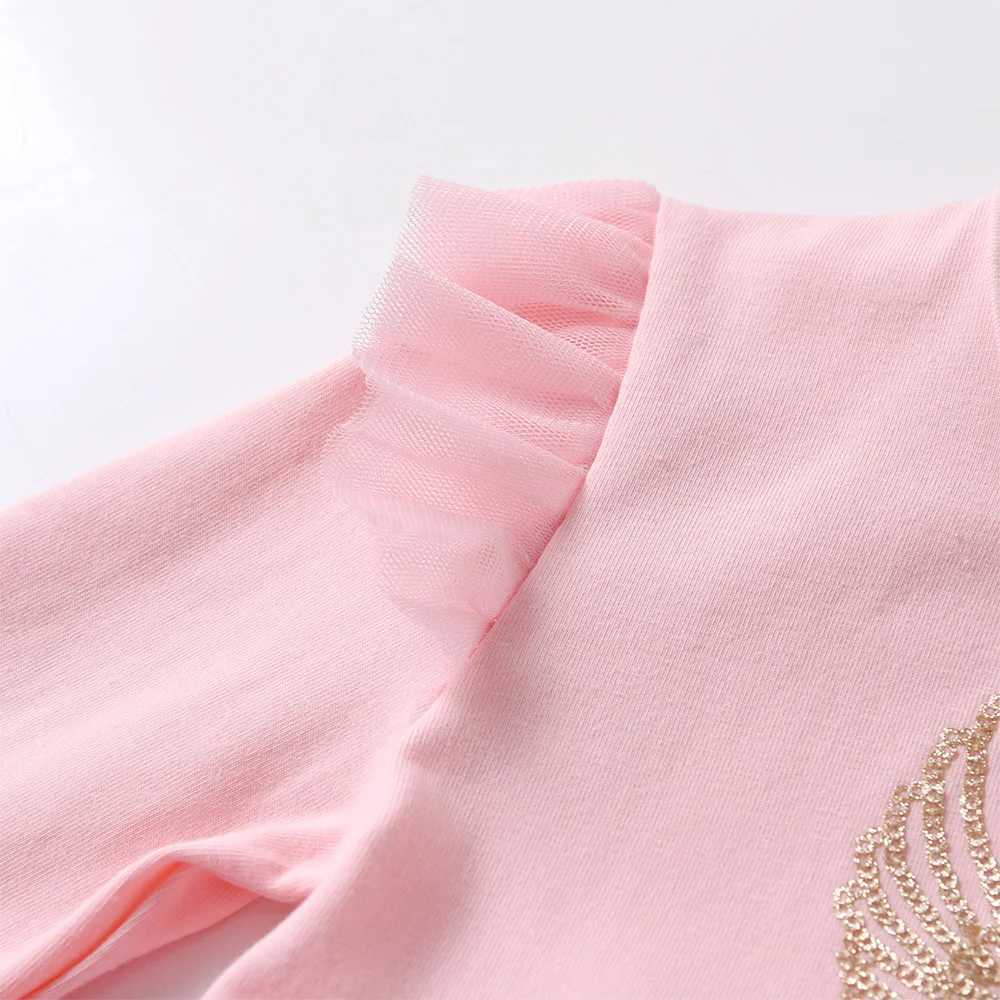 Vegeta Girl Autumn Spring Flame Sleeve Childrens Unicorn Print Gradient Dress Childrens Birthday Party Princess Pink Mesh Dress W250111