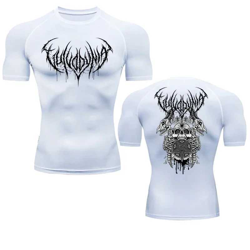 Personalized skull print compression shirt for men running T-shirt gym workout fast drying tight fitting sports shirt short sleeved S-3XL W250111