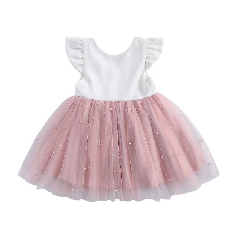 Baby Summer Clothing Preschool Children Baby Girls Princess Bow Tutu Dress Par Wedding Bead Pageant Dress 6M-5T W250111