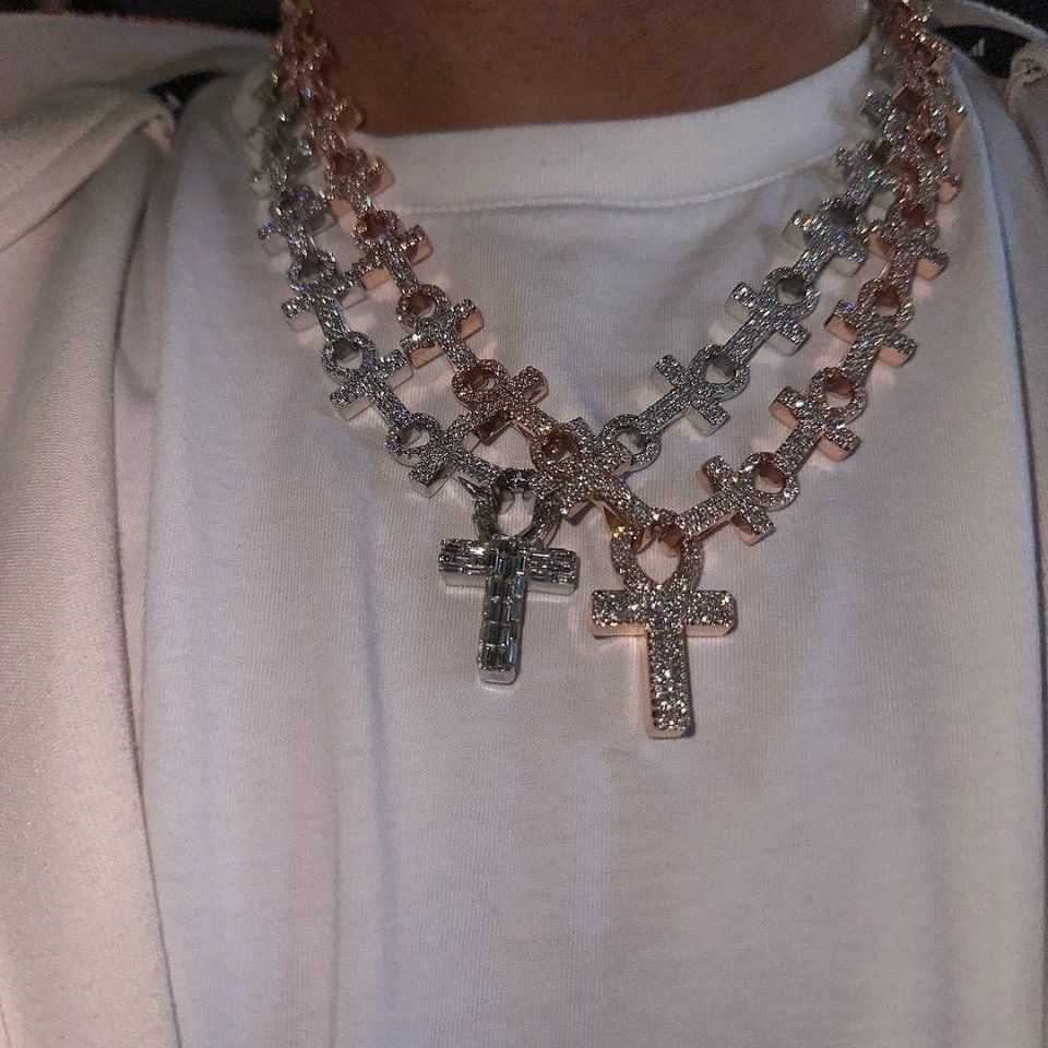 Personalized Custom Ankh Necklace 20mm Iced Out Moissanite Cross Pendant Chain Hip Hop Rock Style Rapper Fashion Jewelry