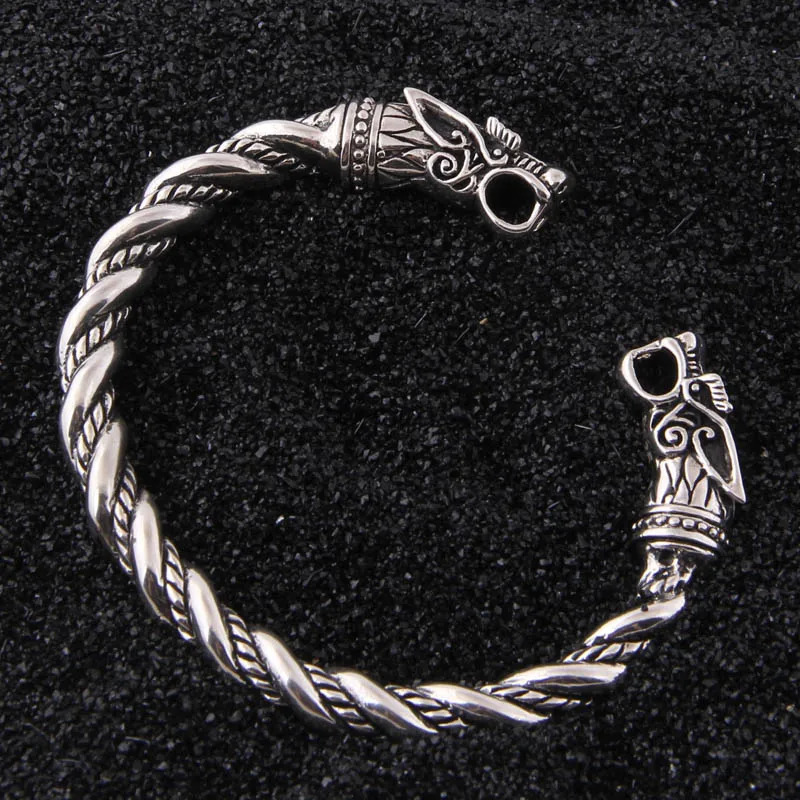S925 sterling silver Viking wolf bracelet with wooden box as a gift for men or women 250109