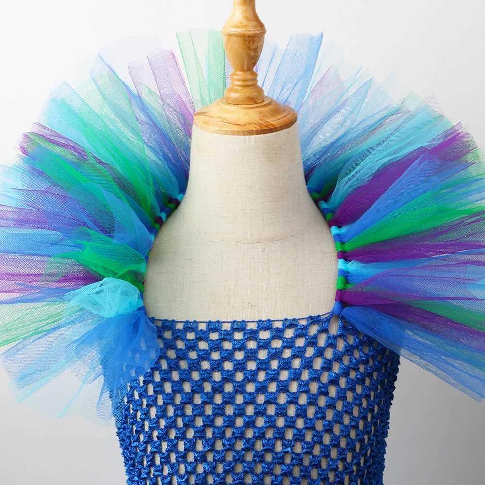 Girl Peacock Tutu Dress with Flower Feather Headband Fancy Peacock Princess Costume Childrens Halloween Carnival Par Purim Dress W250111