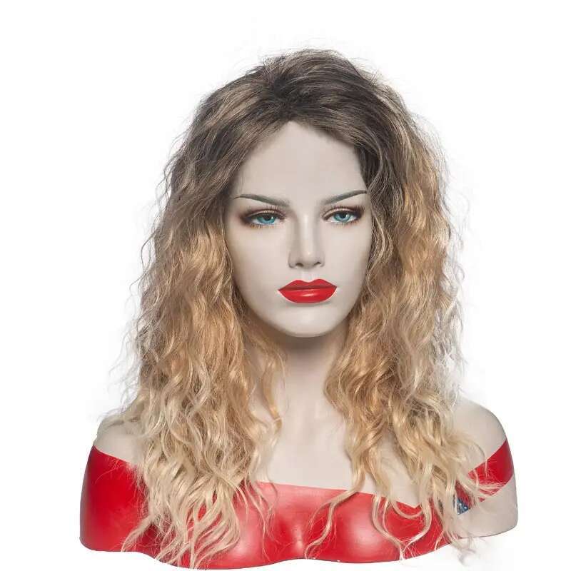 Womens Fashion Long Wavy Synthetic Hair Blonde Ombre Curly Wigs Fluffy Heat Resistant Fancy Dress Party For Lady Perucas