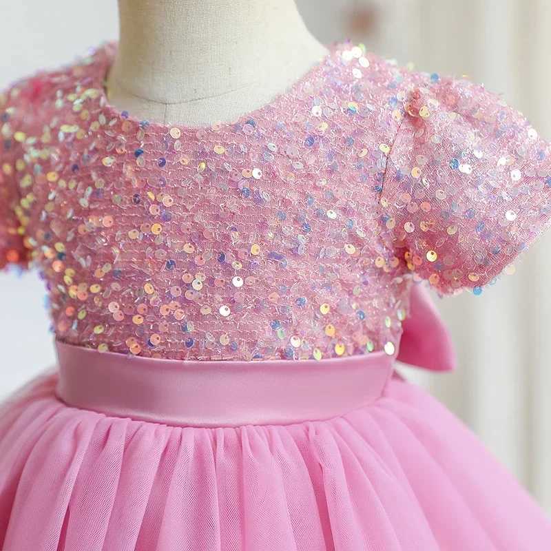 3-8 Yrs girl princess dress sequined lace chiffon wedding Par Tutu fluffy childrens evening dress formal bride dress W250111