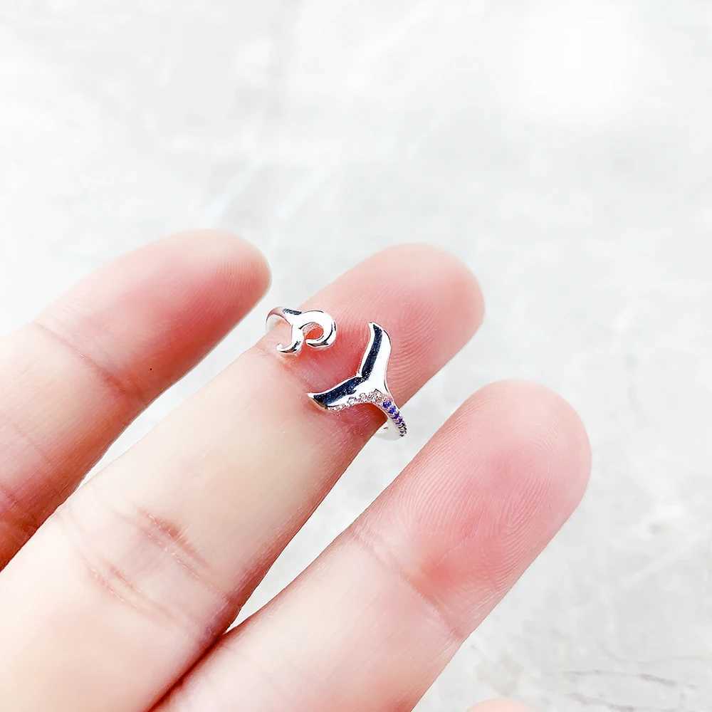 Ring Tail Fin and Wave with Blue Stone New Trendy Exquisite Jewelry Solid 925 Strerling Silver Lucky Womens Gift W250111