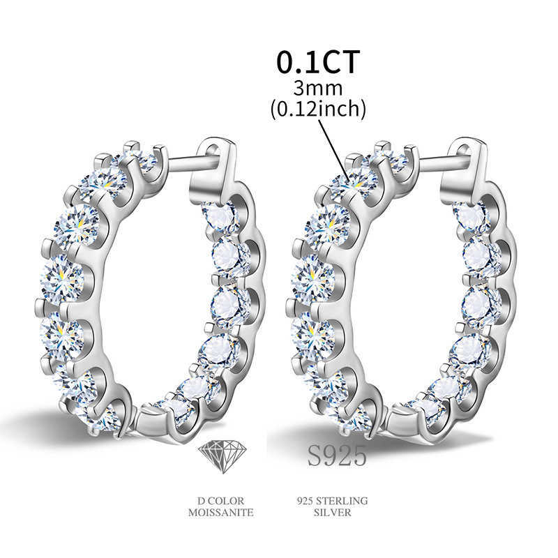 Gra Certified 2.6ct Moissanite Diamond Earring 925 Sterling Sliver Wedding Huggie Hoop Earring for Women Wedding Jewelry
