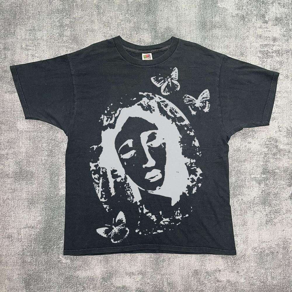 Inspiration Men's and Women's High Portrait Printed Water Washed Creative Short T-shirt Street Trendy Versatile Half Sleeve