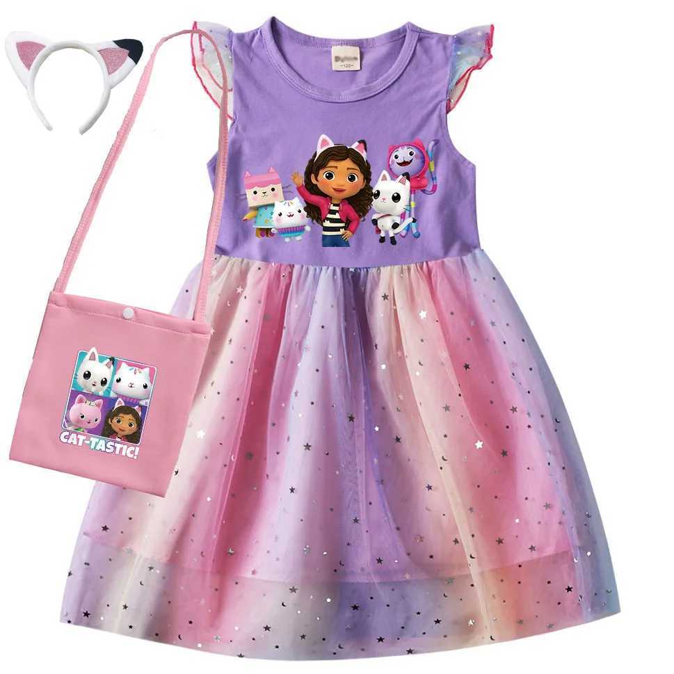 Gabbys Dollhouse Childrens Clothing Girl Princess Dress Bag Childrens Cute Cat Delicious Wedding Par Vestitos W250111