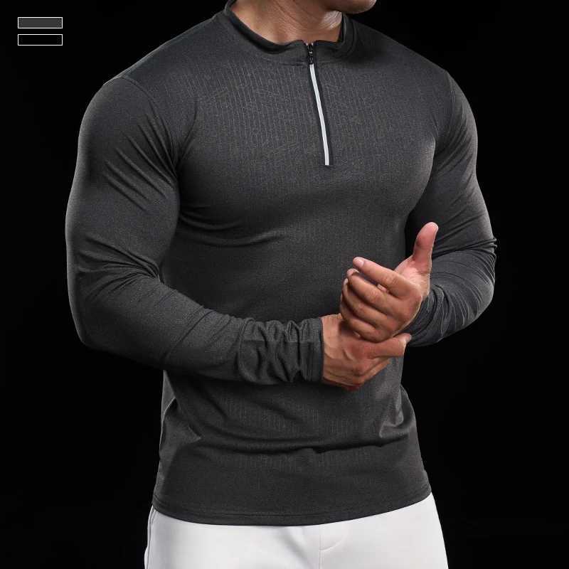 New mens jogging T-shirt fitness top running training suit round neck quick drying breathable long sleeved shirt W250111