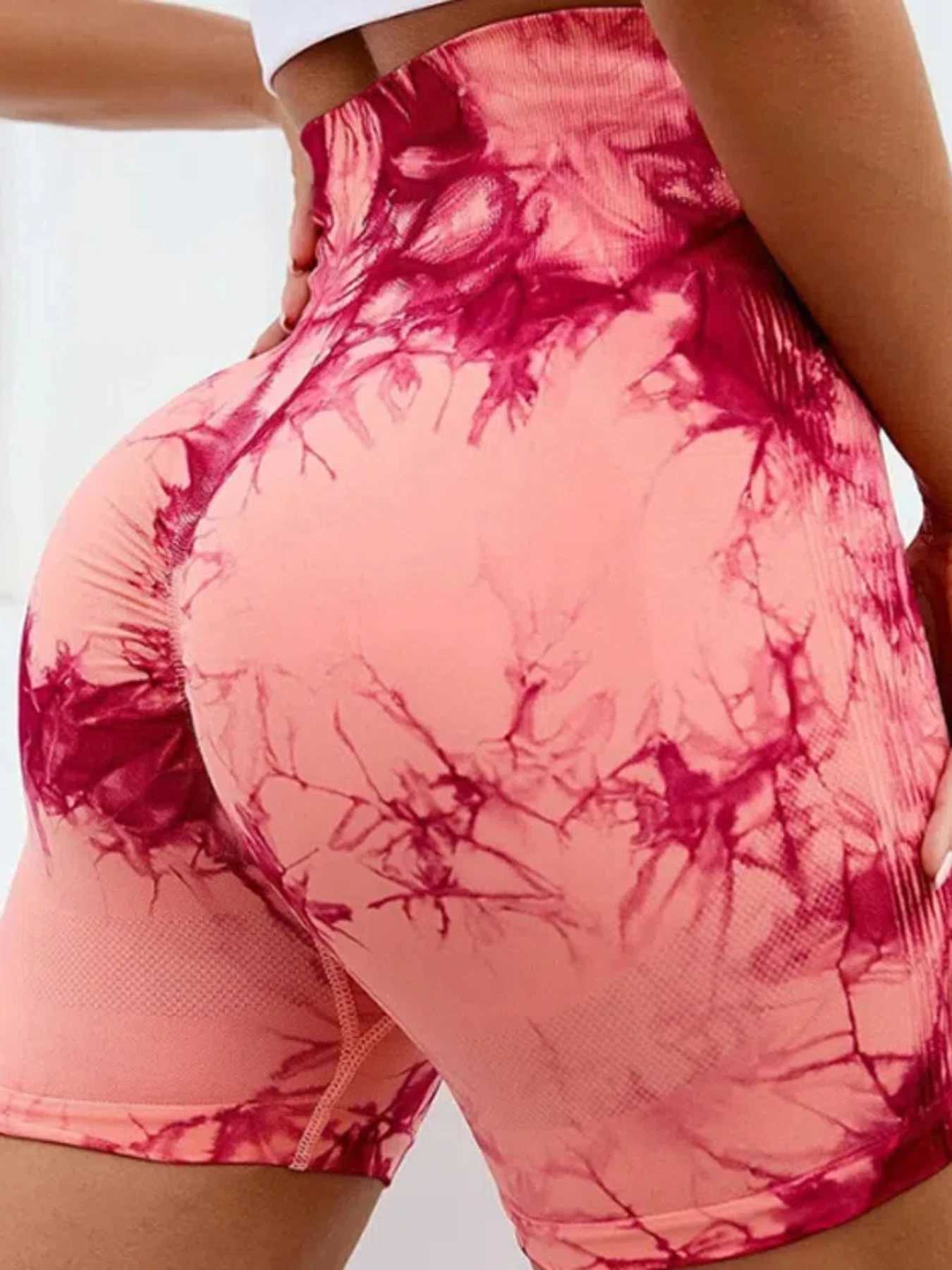 Tie Dye Push Up Butt Yoga Shorts Seamless High Waist For Women High Stretchy Knitting Fashion Gym Cycling PantsXJ250111