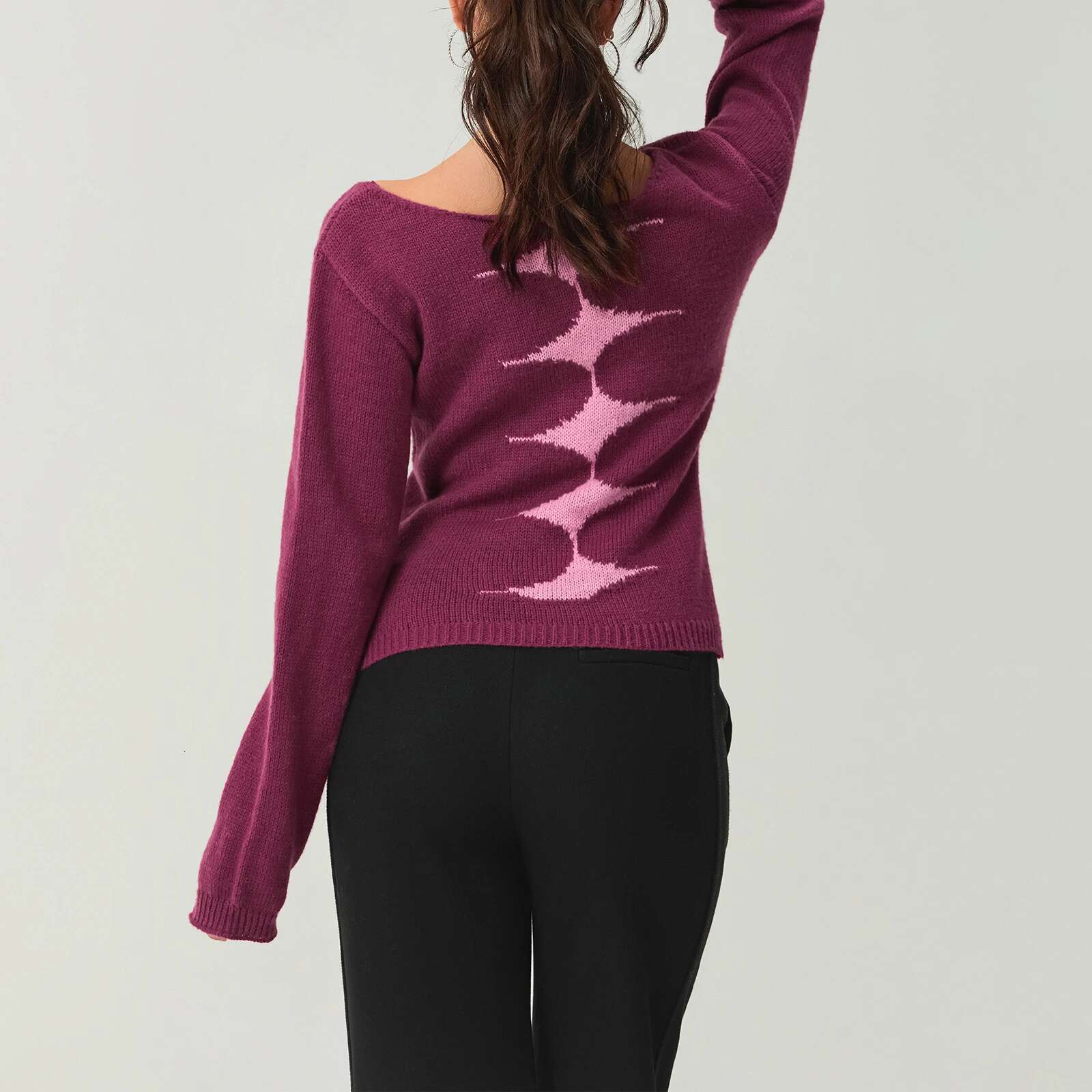 Vintage Graphic Print Off Shoulder Sweater Women's Long Sleeve Knit Tops Haruku Streetwear Grunge Slim Fit Cropped Jumpers