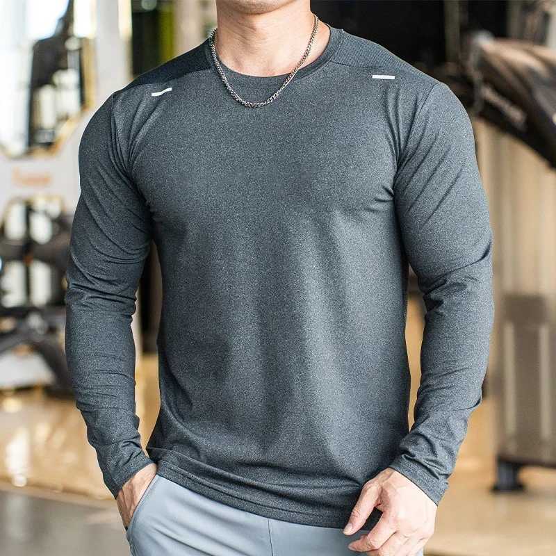 Mens sports fitness long sleeved outdoor badminton quick drying training shirt casual thin running top bodybuilding sportswear W250111