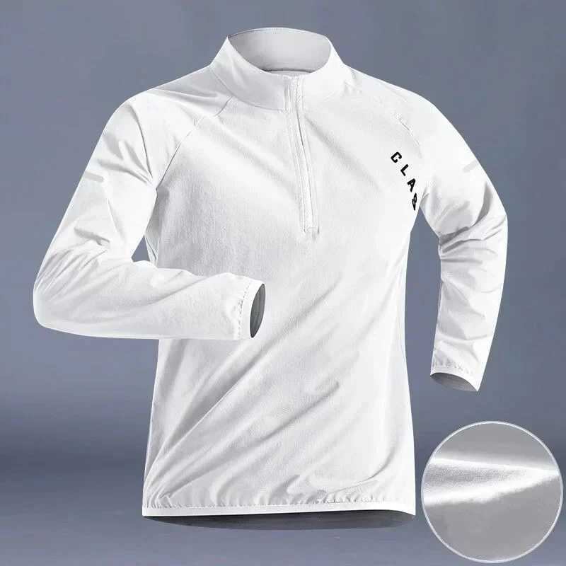 Quick drying mens autumn sports T-shirt stand up collar loose long sleeves outdoor running track breathable half zip top W250111