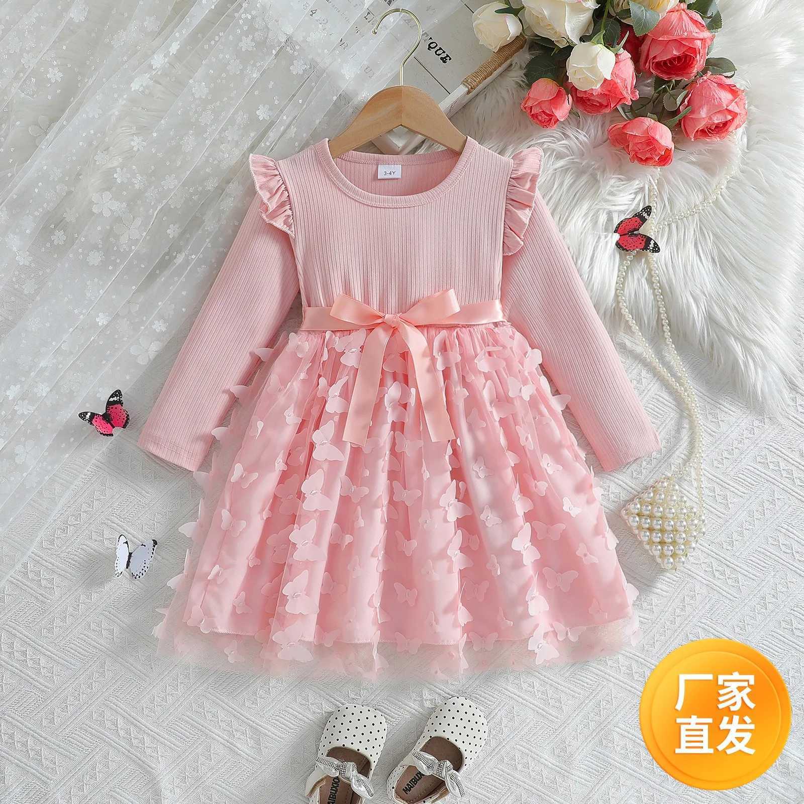Girl dress blue pink autumn princess dress childrens clothing birthday Par dress black long sleeved childrens fashion 1-6Y W250111