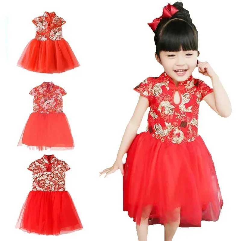 Fashion Red Girl Dress Summer Performance Kids Cheongsam Vestidos Baby Chinese Qipao Mesh Princess Dresses Children Clothing W250111
