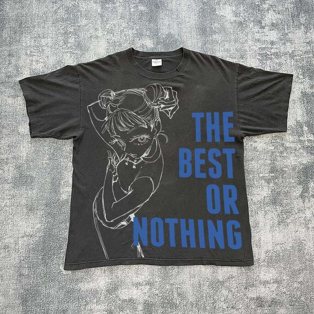 Ins niche design sense American vintage washed printed short sleeved T-shirt for men women loose and versatile couple top