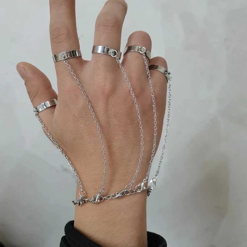 Punk Cool Hiphop Tassel Chain Rings Multi-layer Metal Adjustable Open Finger Rings Set for Women Men Fashion Jewelry Party GiftsXJ250110