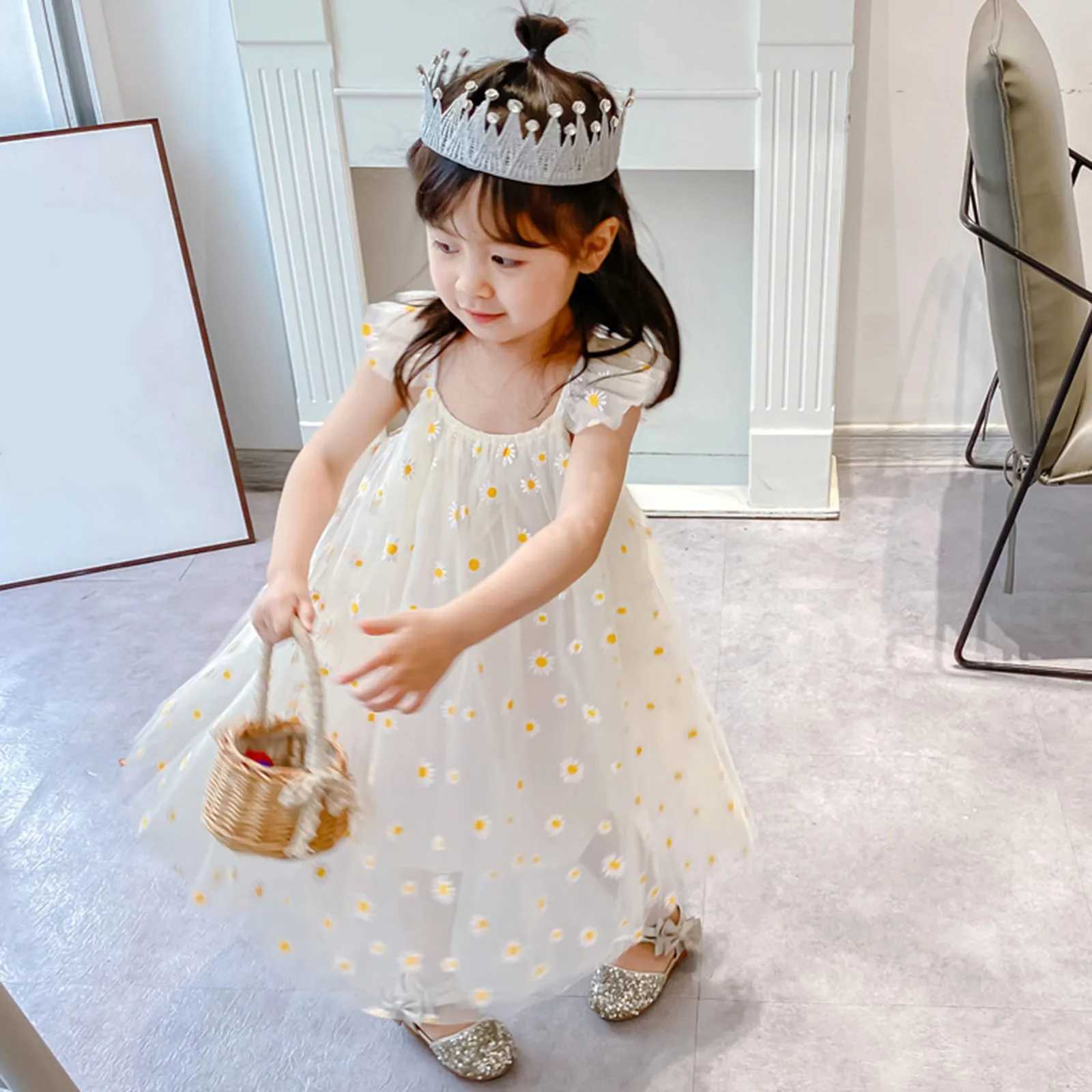 Childrens Par Tutu Girls Dress 2025 Summer Sleeveless Chrysanthemum Printed Chiffon Dress Little Girls Summer Dress W250111