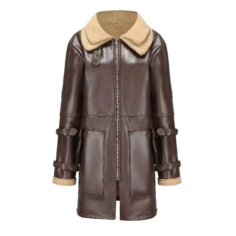 Winter Mens PU Leather Jacket Nordic Ethnic Style Velvet Coat Thickened Medium and Long 250107