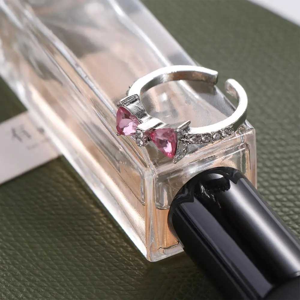 Fashionable Pink Bow Finger Ring Exquisite Sweet Bow Ring Adjustable Bow Open Ring W250111