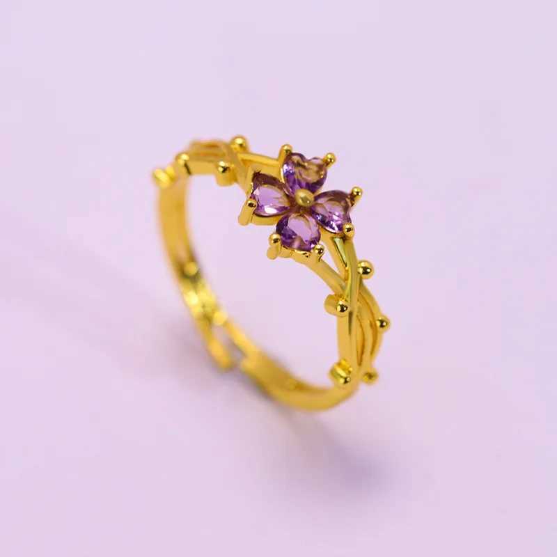 Fashionable French Violet Open Adjustable Ring Miniature Inlaid Stainless Steel Lamp Luxury Simple Wedding RingXJ250412