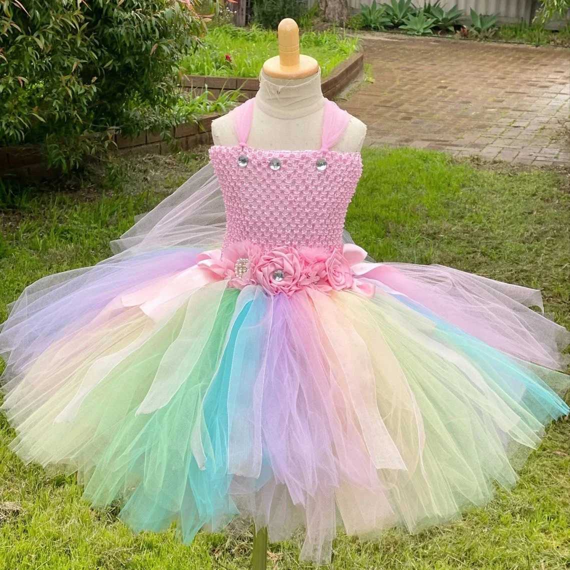 Girl Pink Flower Fairy Dress Children Flash Tutu Dress Butterfly Wings and Clockwork Set Children Role Playing Par Clothing W250111