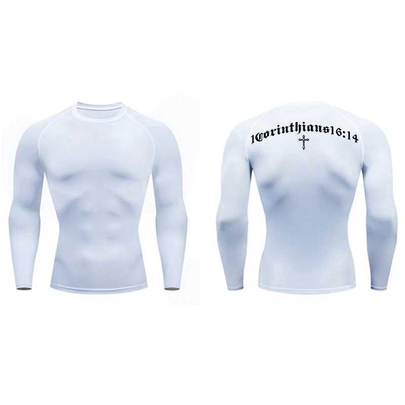 Bible Cross Print compression mens sports quick drying T-shirt gym fitness running underwear Baselayers W250111