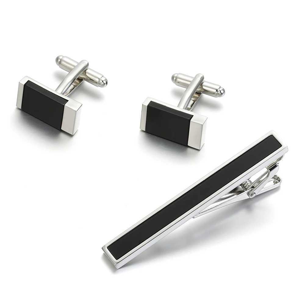 Vajra brass cufflinks tie clips 3Pcs set luxury Bonito black stone gemstone classic necklace tie pin rod set 35 W250111