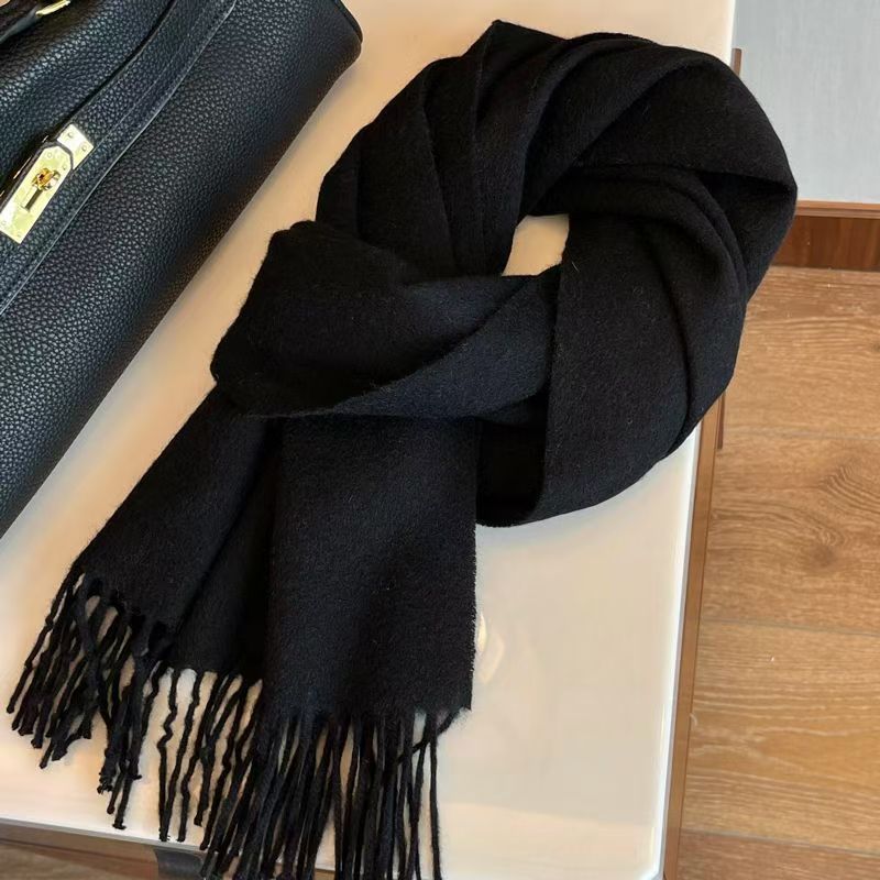 T080 pure wool scarf women's autumn and winter long all-match classic solid color large shawl warm men's neck scarf couple