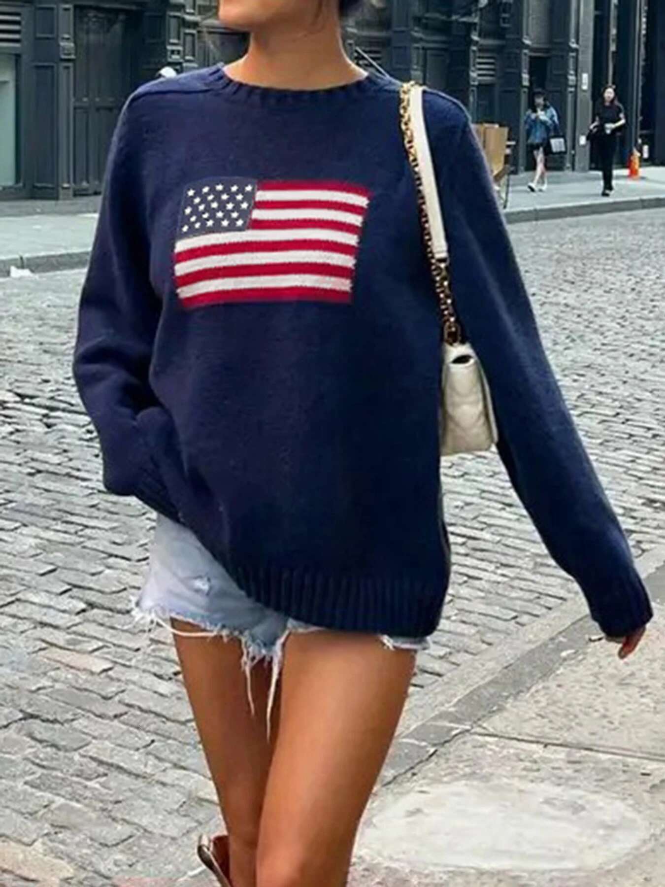 Cuteandpsycho Autumn Graphic Print Knit Sweaters Crewneck Haruku Aesthetic Pullovers Y2k Vintage Casual Loose Outfits Women