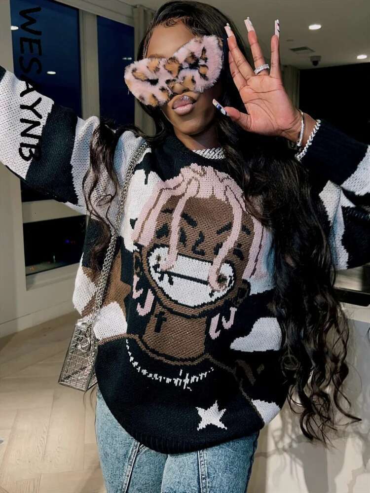 Wholesale Winter Sweaters For Women Y2k Clothes Top Long Sleeve Graphics Tees Knitting Black O-Neck Pullovers New In Knitwears