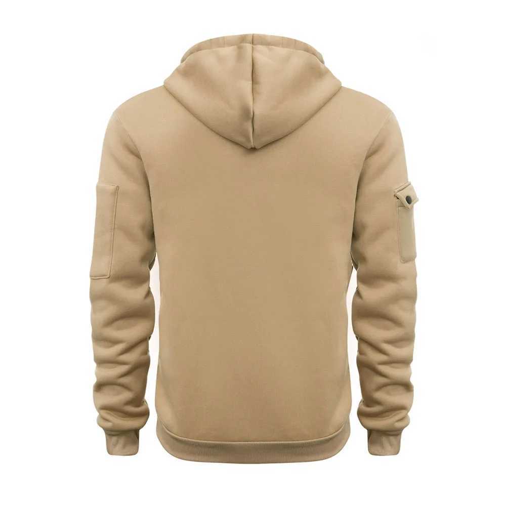 Autumn and Winter Mens Casual Sports Multi Zipper Pocket Sweater Pullover Hoodie Street Clothing Thin Wool Contrast Color W250110