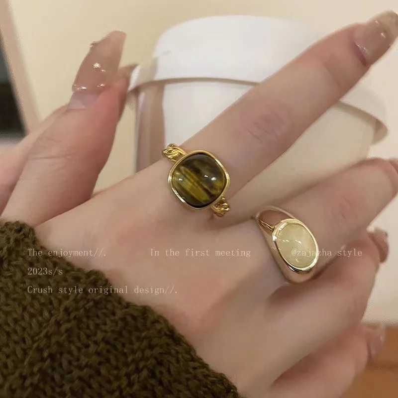 Vintage Stainl Steel Geometric Cats Eye Rings For Women Gold Plated Waterproof Gothic Jewelry BijouxXJ250110