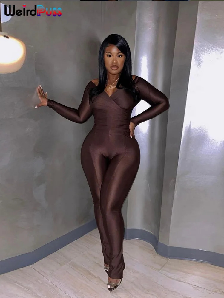 Weird Puss Elegant Women Tracksuit 2 Piece Set Skinny Cross Slash Neck Crop TopsLeggings Stretch Matching Streetwear Outfits 250109