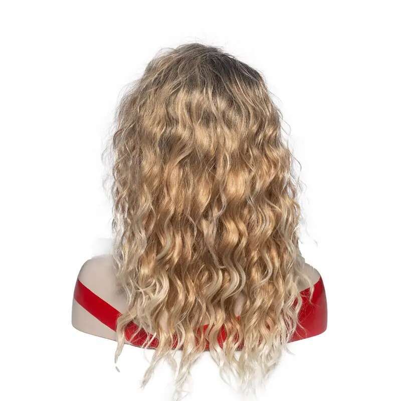 Womens Fashion Long Wavy Synthetic Hair Blonde Ombre Curly Wigs Fluffy Heat Resistant Fancy Dress Party For Lady Perucas