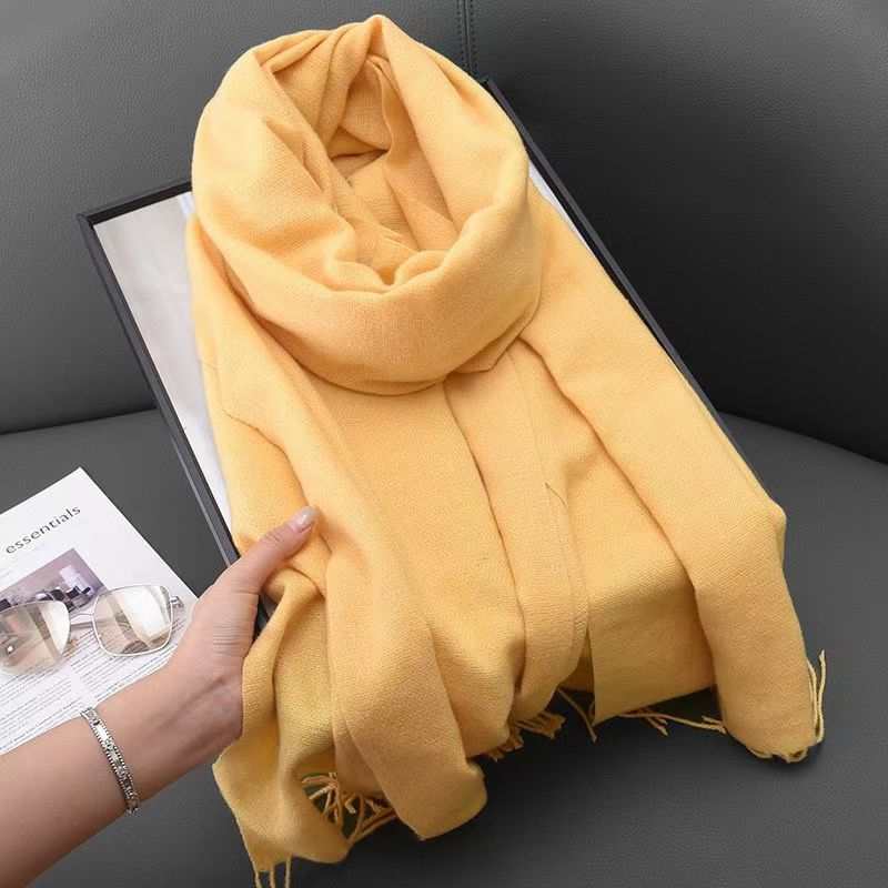 T085 autumn and winter women's solid color cashmere scarf high-end couple neck scarf soft temperament versatile warm shawl men