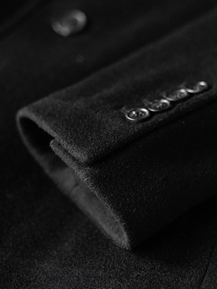 Mauroicardi Autumn Winter Long Warm Black Trench Coat Men Single Breasted Wool Blends Overcoat High Quality Clothing 250106