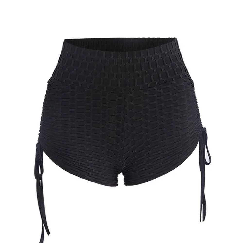 Hip Lifting Exercise Fitness Pants Bubble Shorts Solid Edge Drawstring High Waist Female Yoga PantsXJ250111