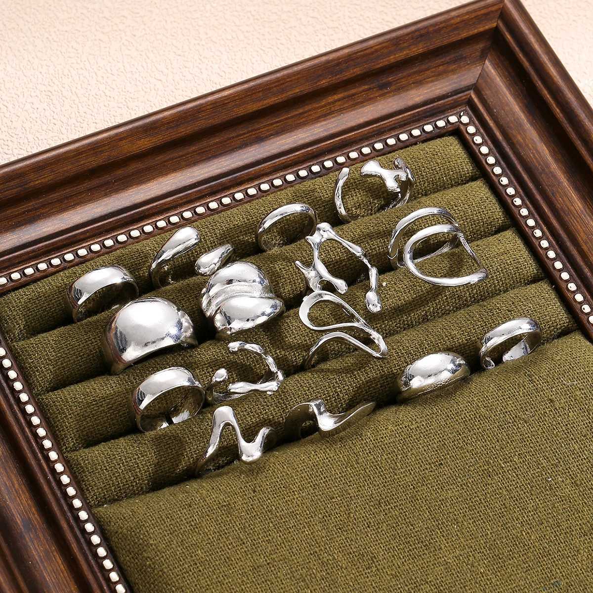 15Pcs Punk Smooth Geometric Open Rings Set For Women Exaggerated Irregular Silver Color Thick Chunky Ring Hip Hop Jewelry GiftsXJ250110