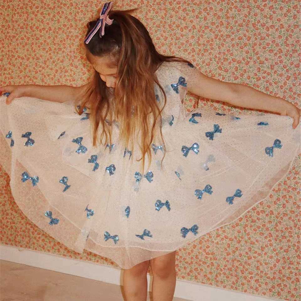 2024 Christmas KS Girls Princess Mesh Dress Childrens Pre glitter Dress Baby Cute Skiing Carnival Par Childrens Voile Dress Gift W250111