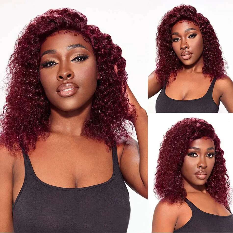 Brazilian 99J Bury Lace Front Wig 13X4 Deep Curly Short Bob Human Hair Red Colored Water Wave Wigs