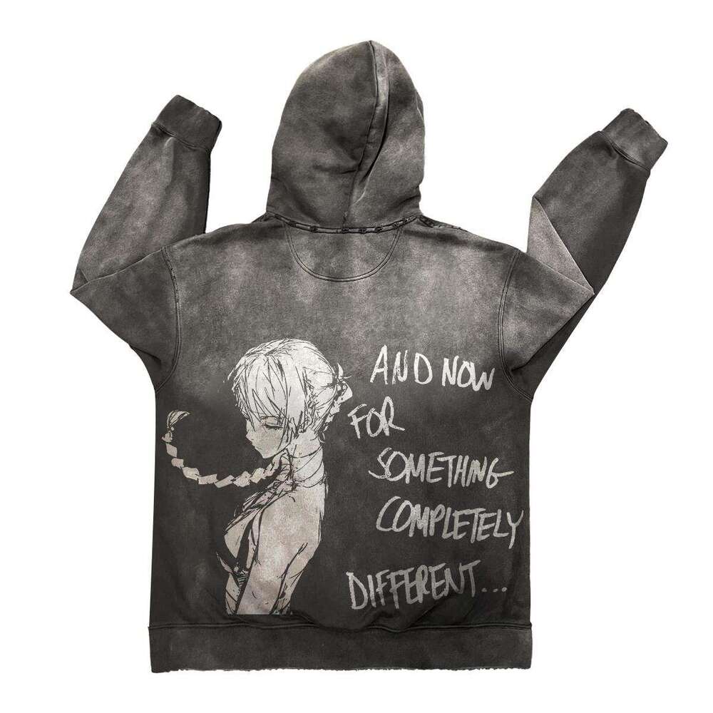 Small crowd design sense anime American animation printing wash old street loose hooded sweater