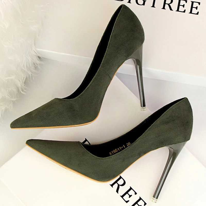 New Arrival BIGTREE shoes classic high heels womens pump sexy office shoes slim high heels fashionable large-sized womens high heels pump gray green T