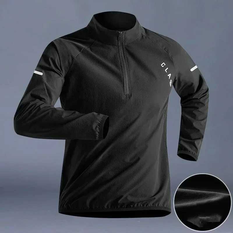 Quick drying mens autumn sports T-shirt stand up collar loose long sleeves outdoor running track breathable half zip top W250111