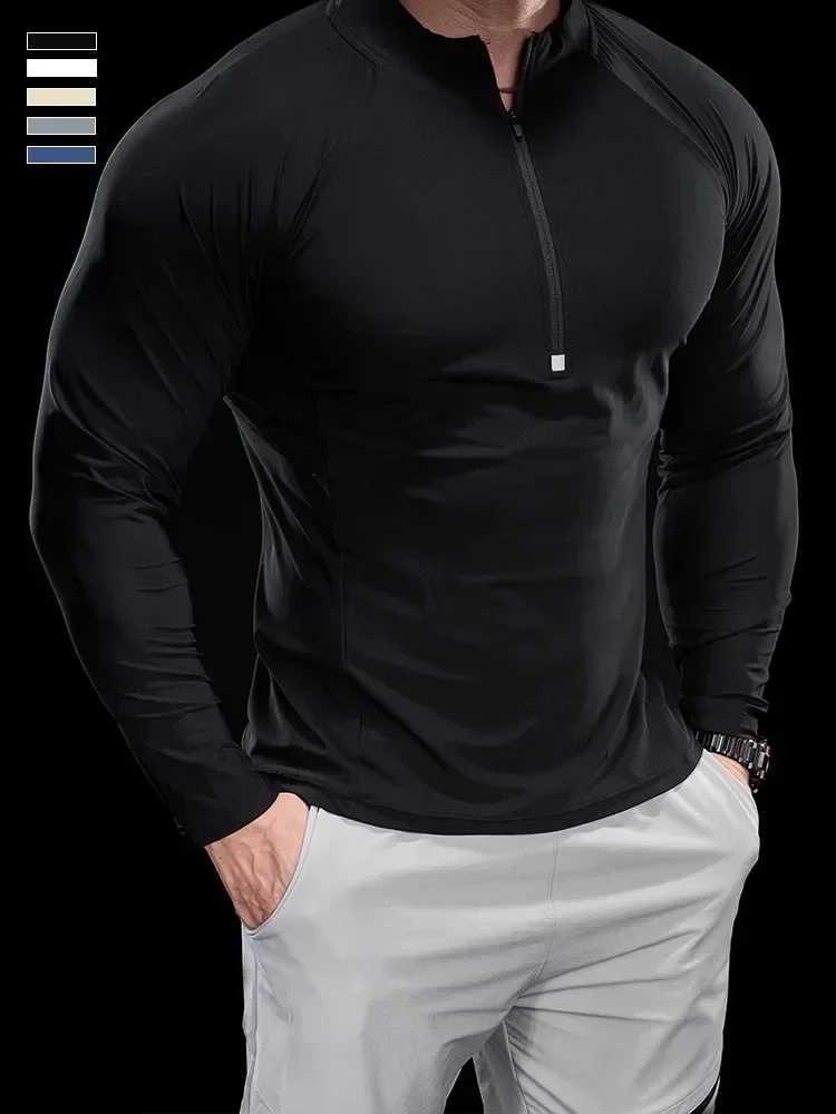 2024 Autumn New Mens Sports T-shirt Fitness Top Running Training Clothes Round Neck Quick Drying Breathable Long Sleeve W250111