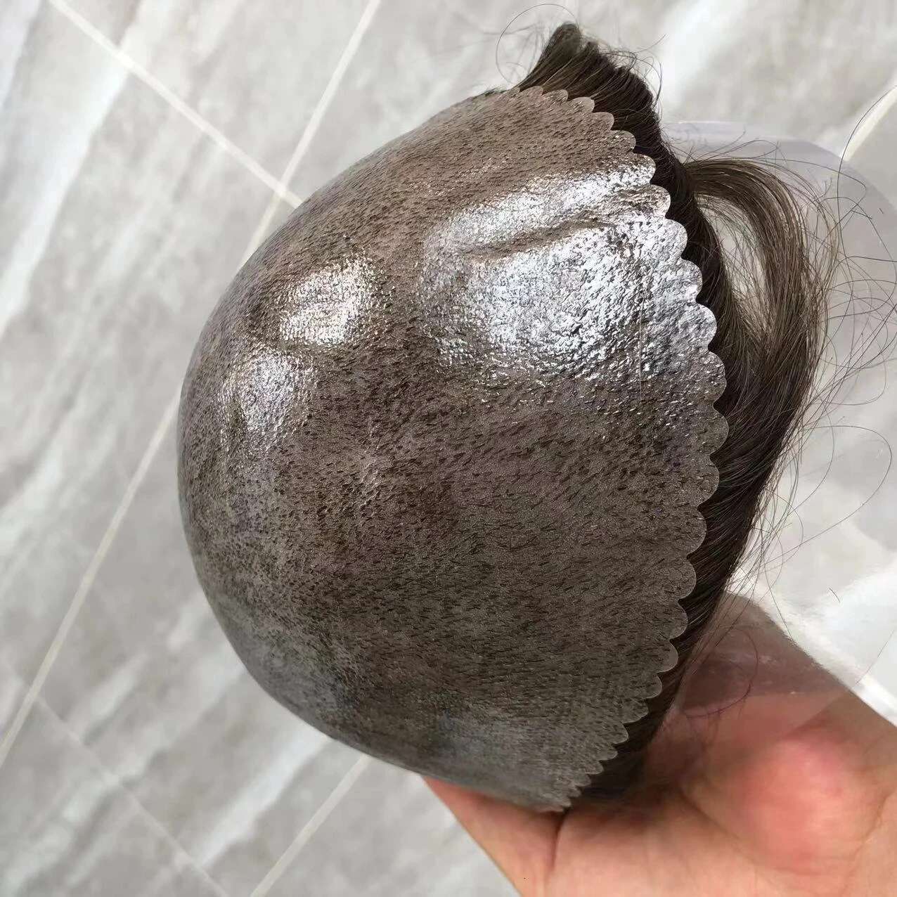 100% Human Hair Men Toupee Natural Haire Full Skin Pu Base Durable Thin 0.1Mm Male Wigs Replacement Unit Capillary Prosthesis