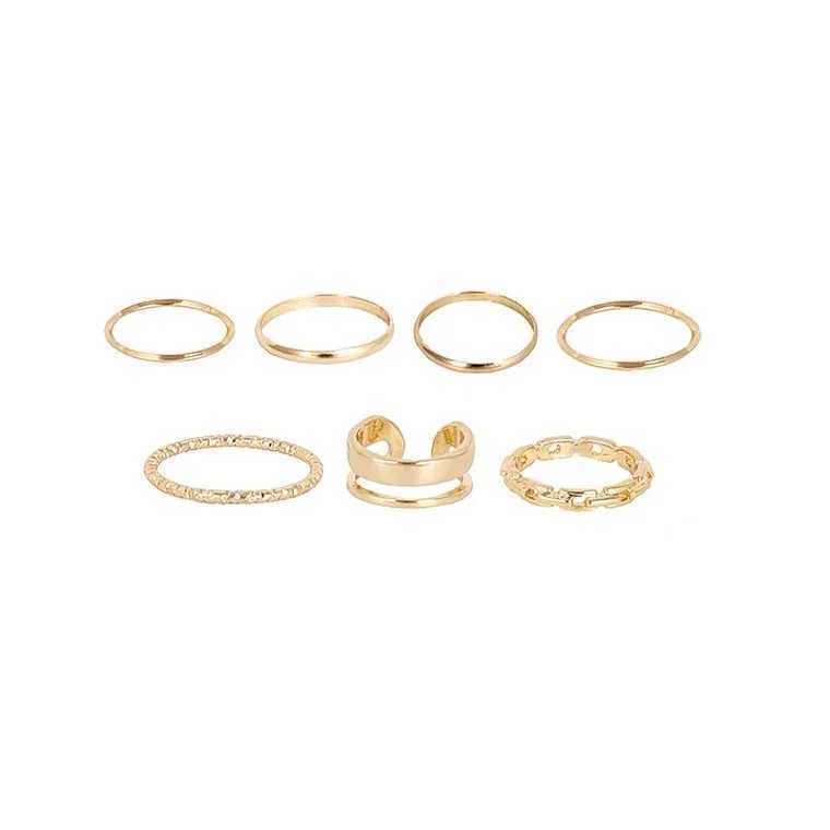 Fashion 7Pcs set punk simple ring womens silver geometric retro joint hip-hop finger ring jewelry niche design ring W250111