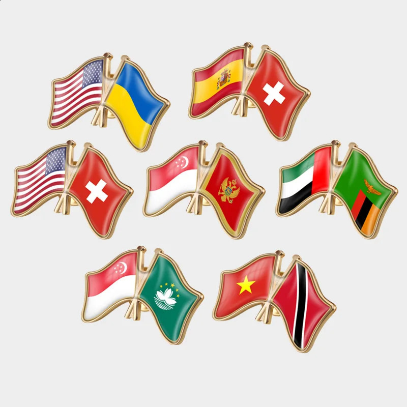 World Any Two Countries And Areas Crossed Double Friendship Flags Lapel Pins 250103