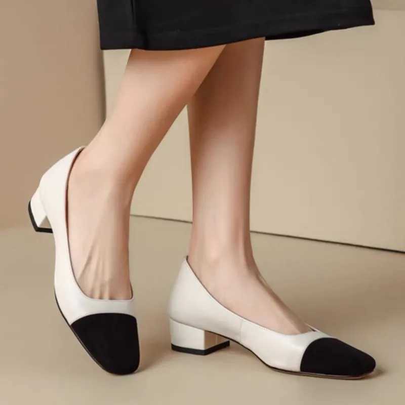 New Arrival Plus Size 42 Womens High Foot Pump Square Pedal Boat Shoes Patch Work Foot Dress Square Pedal Slide Basic Pump T250110