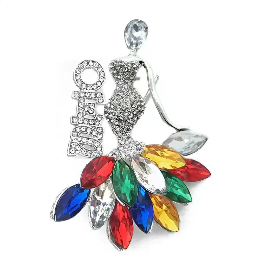 Bling Rhinestone Dancing Lady Letters OES Pin Masonic Order Eastern Star Women Members Brooch Jewelry 250103